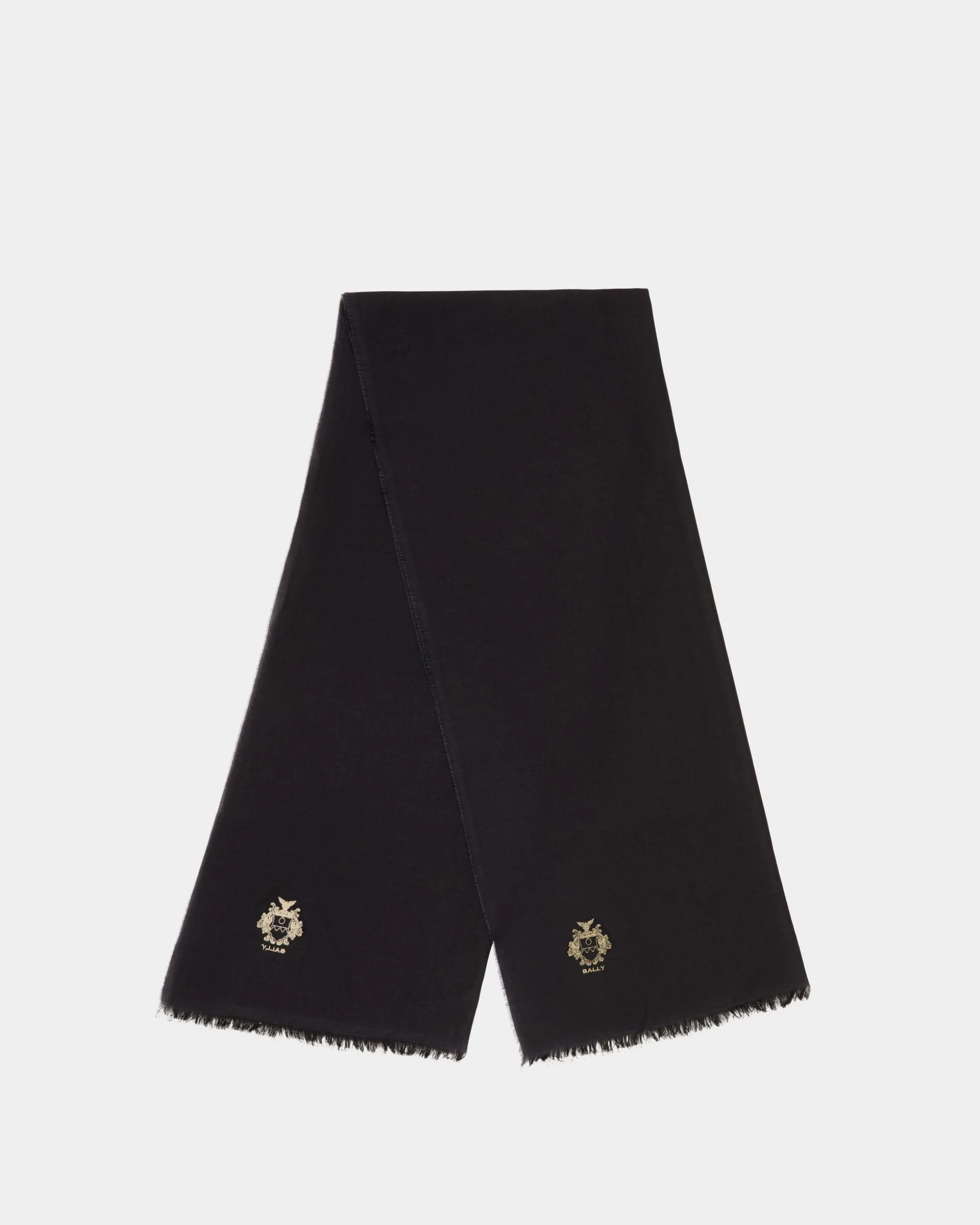 Adrien Brody Travel Collection Scarf In Navy Blue Silk And Cashmere Blend