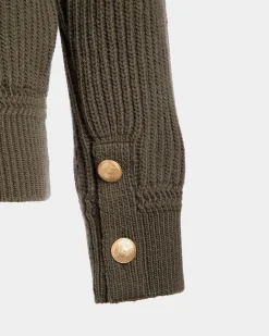 Adrien Brody Travel Collection Cardigan In Military Green Wool