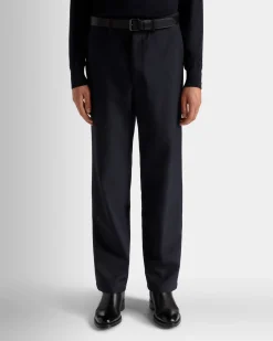 Adrien Brody Travel Collection Chino Pants In Navy Blue Wool Blend