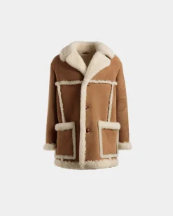 Aviator Coat In Brown Leather and Merino