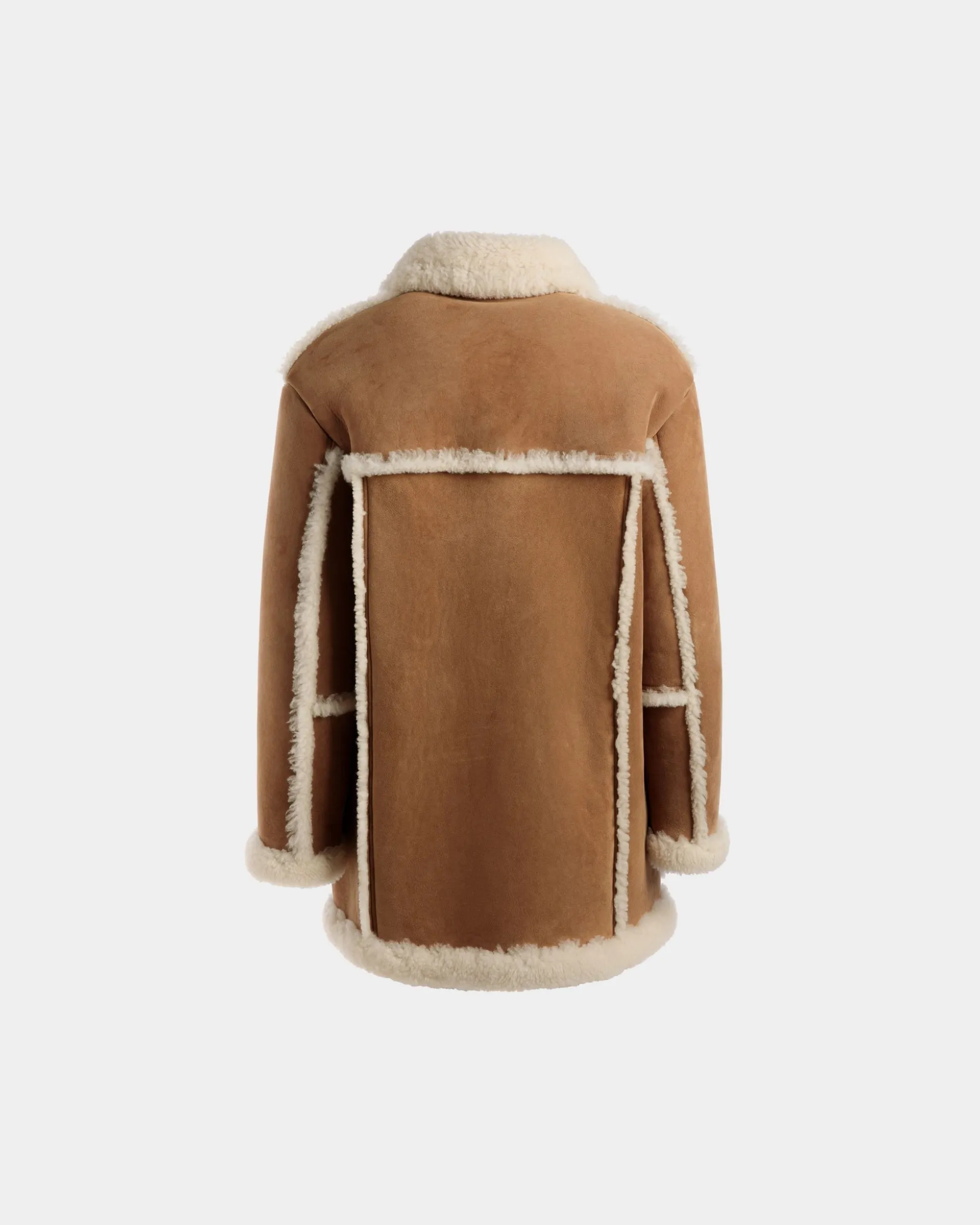 Aviator Coat In Brown Leather and Merino