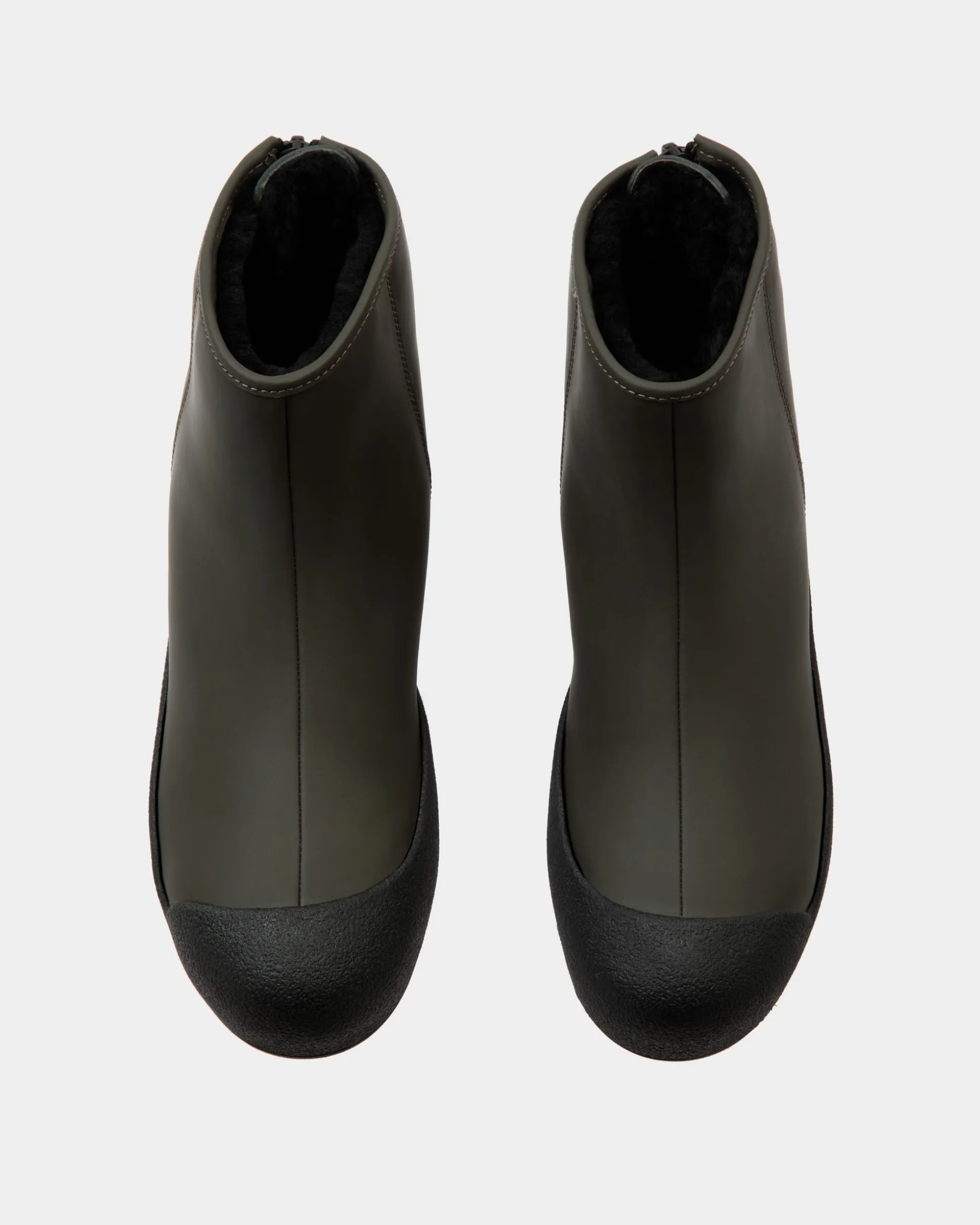 Bally Curling Bootie in Military Green Rubberized Leather
