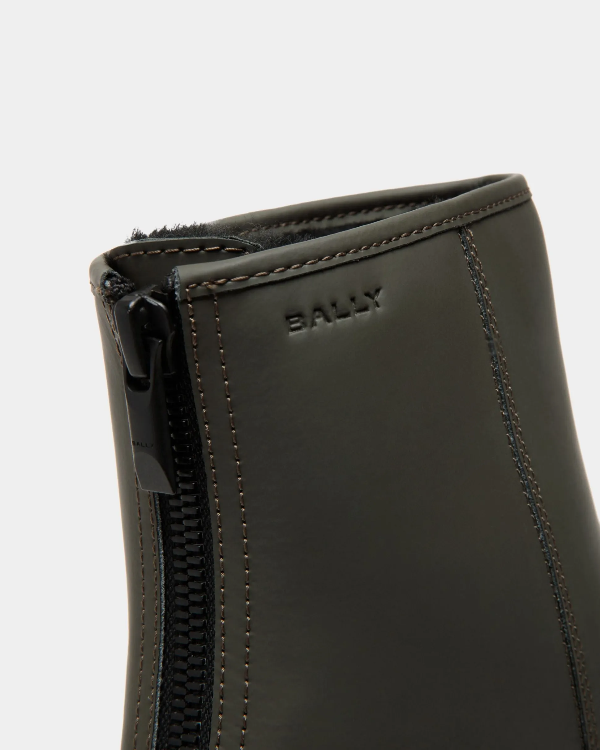 Bally Curling Bootie in Military Green Rubberized Leather