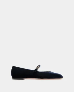 Ballyrina Flat in Navy Blue Velvet Fabric