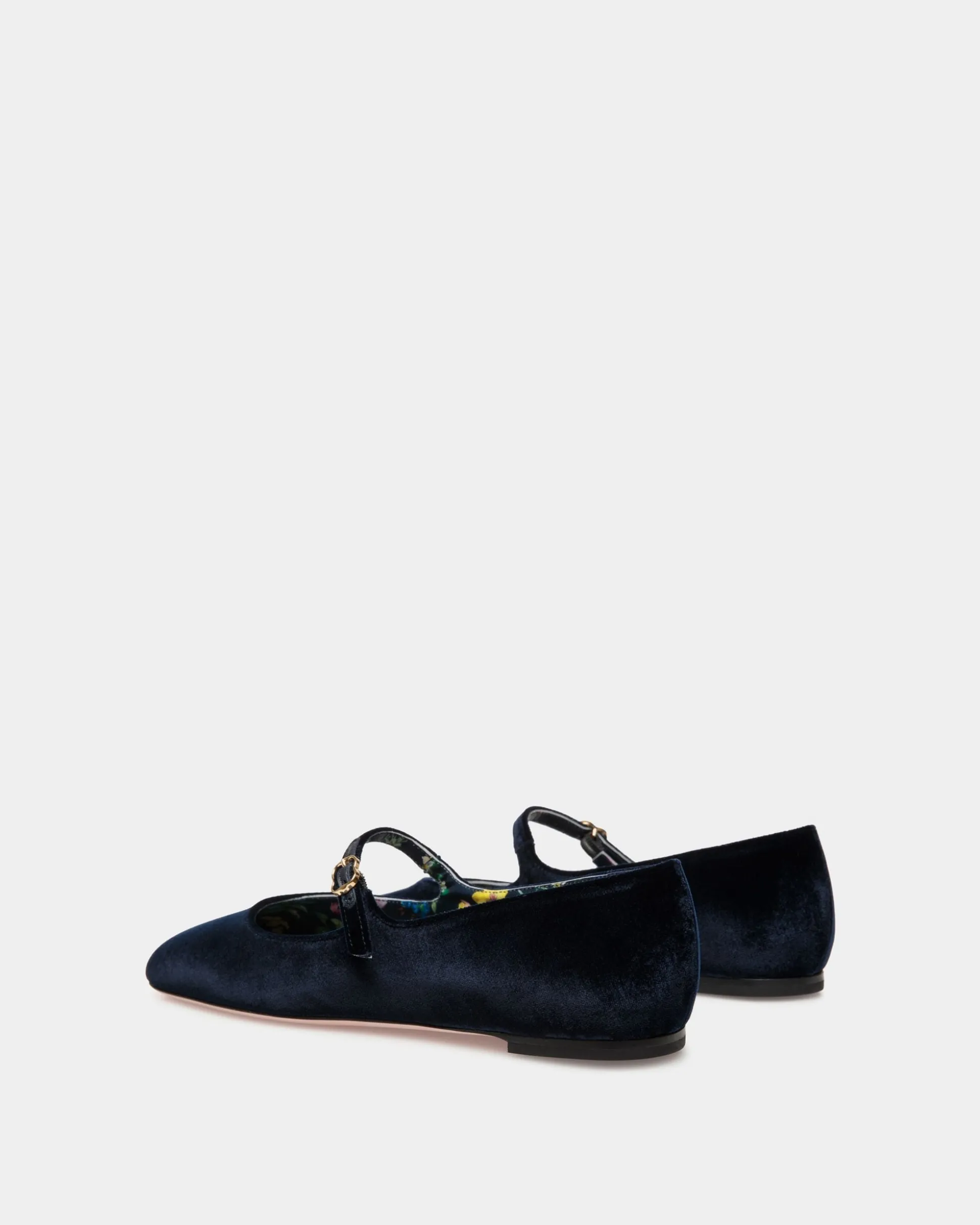 Ballyrina Flat in Navy Blue Velvet Fabric