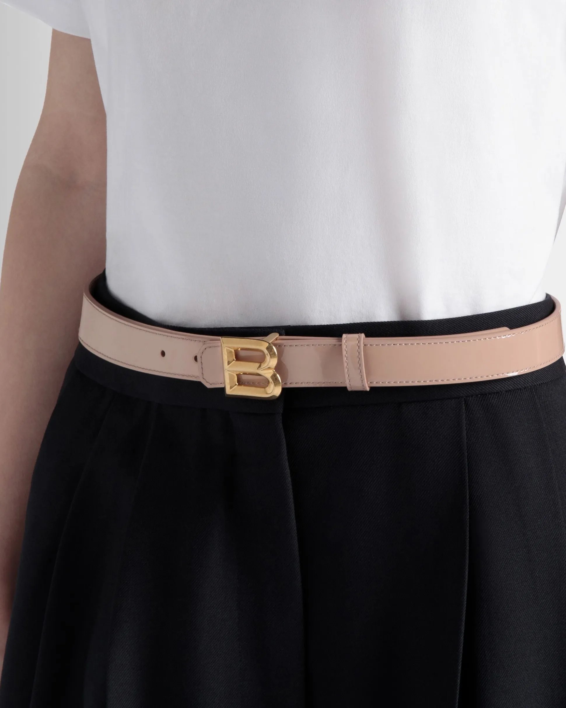 B Bold 25mm Belt In Light Beige Patent Leather