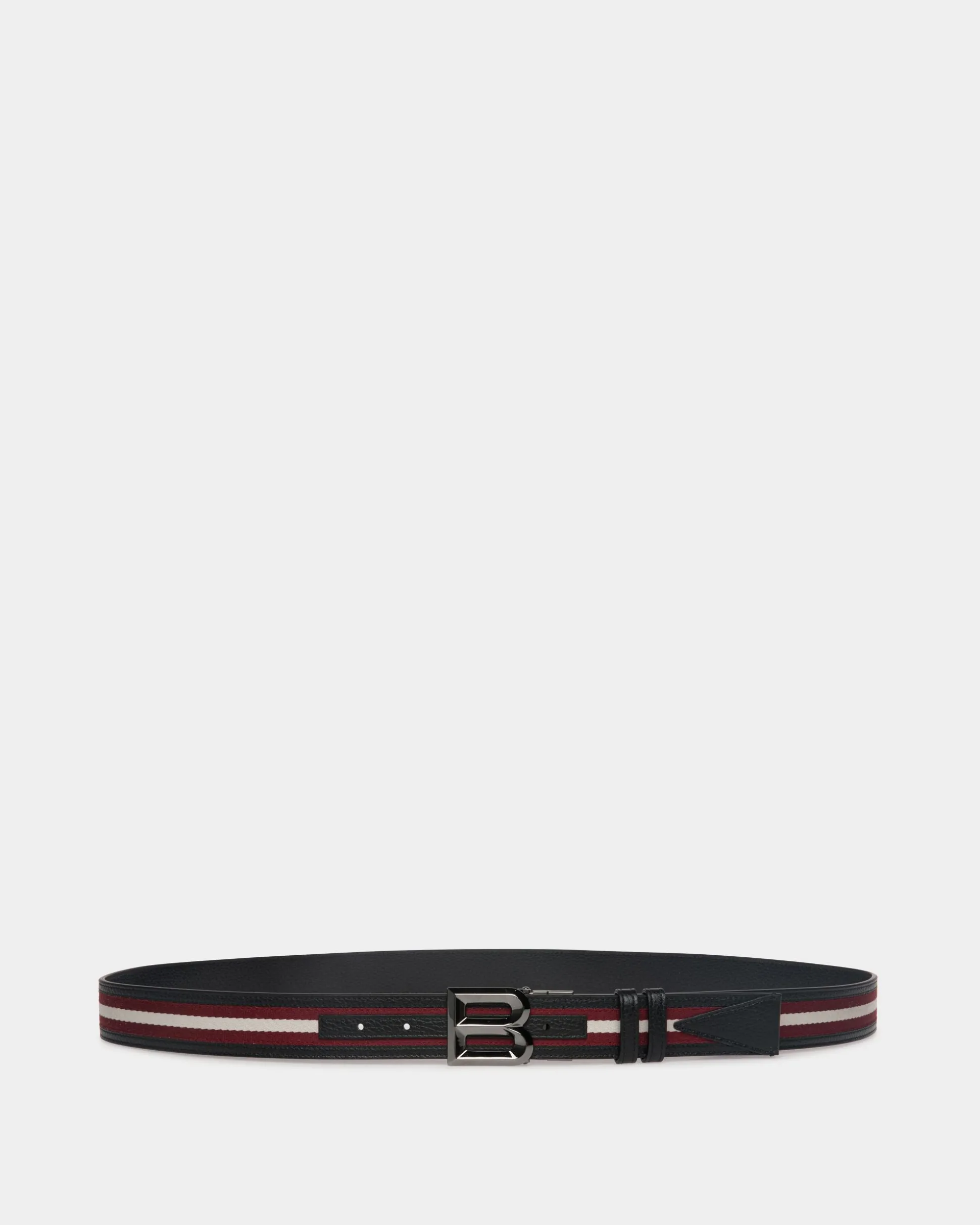 B Bold 35mm Reversible Belt In Red And White Fabric And Leather