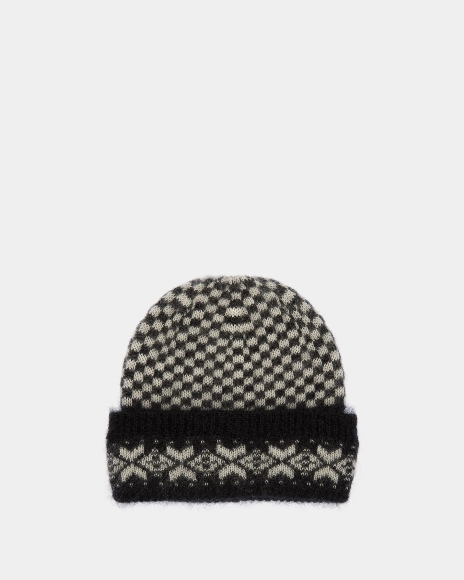 Beanie In Black And White Mohair And Silk
