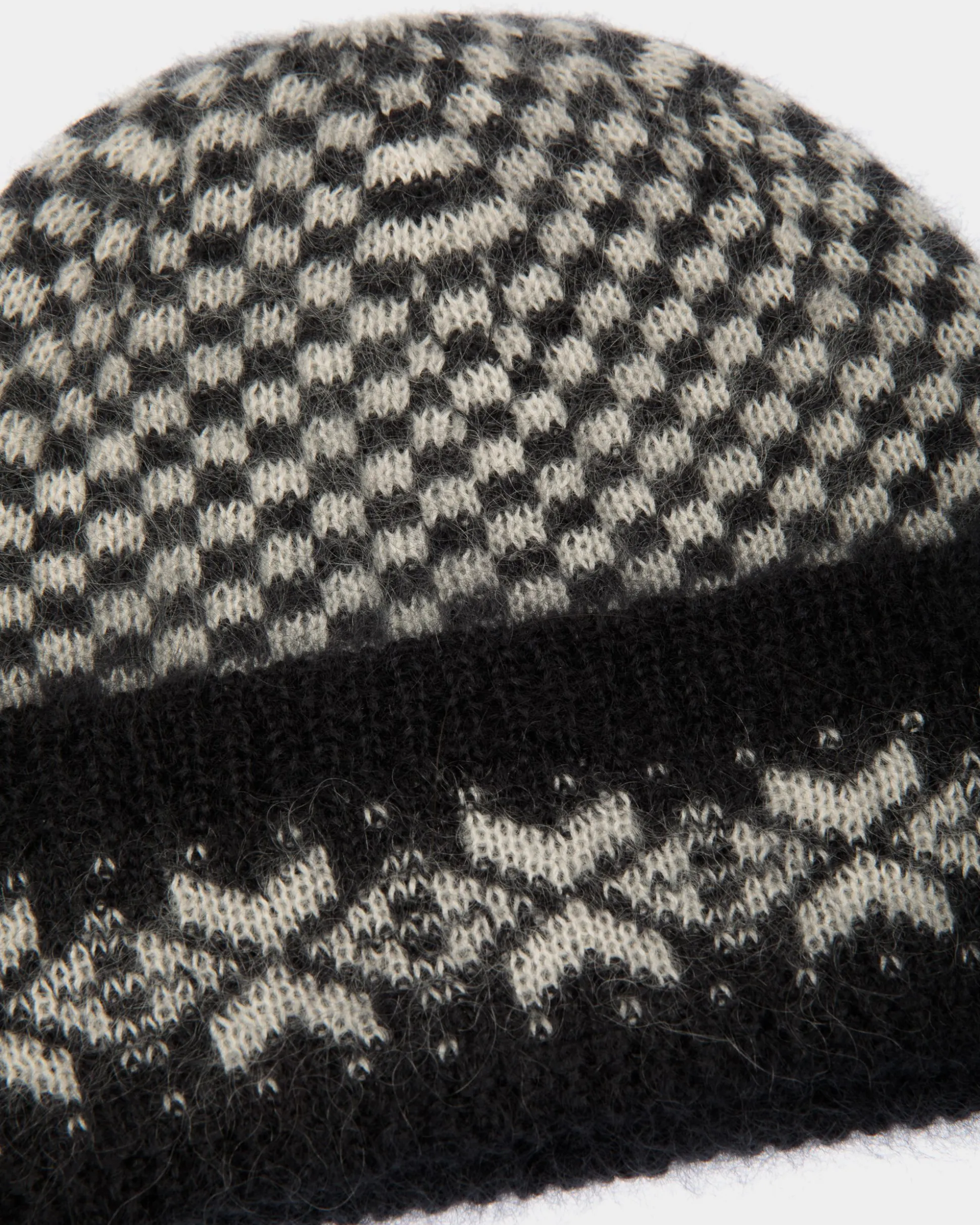 Beanie In Black And White Mohair And Silk