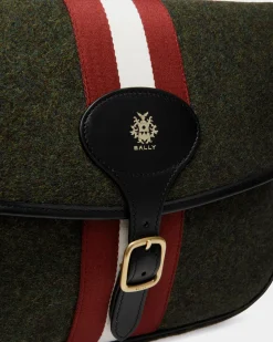 Beckett Crossbody Bag In Dark Green Wool And Leather