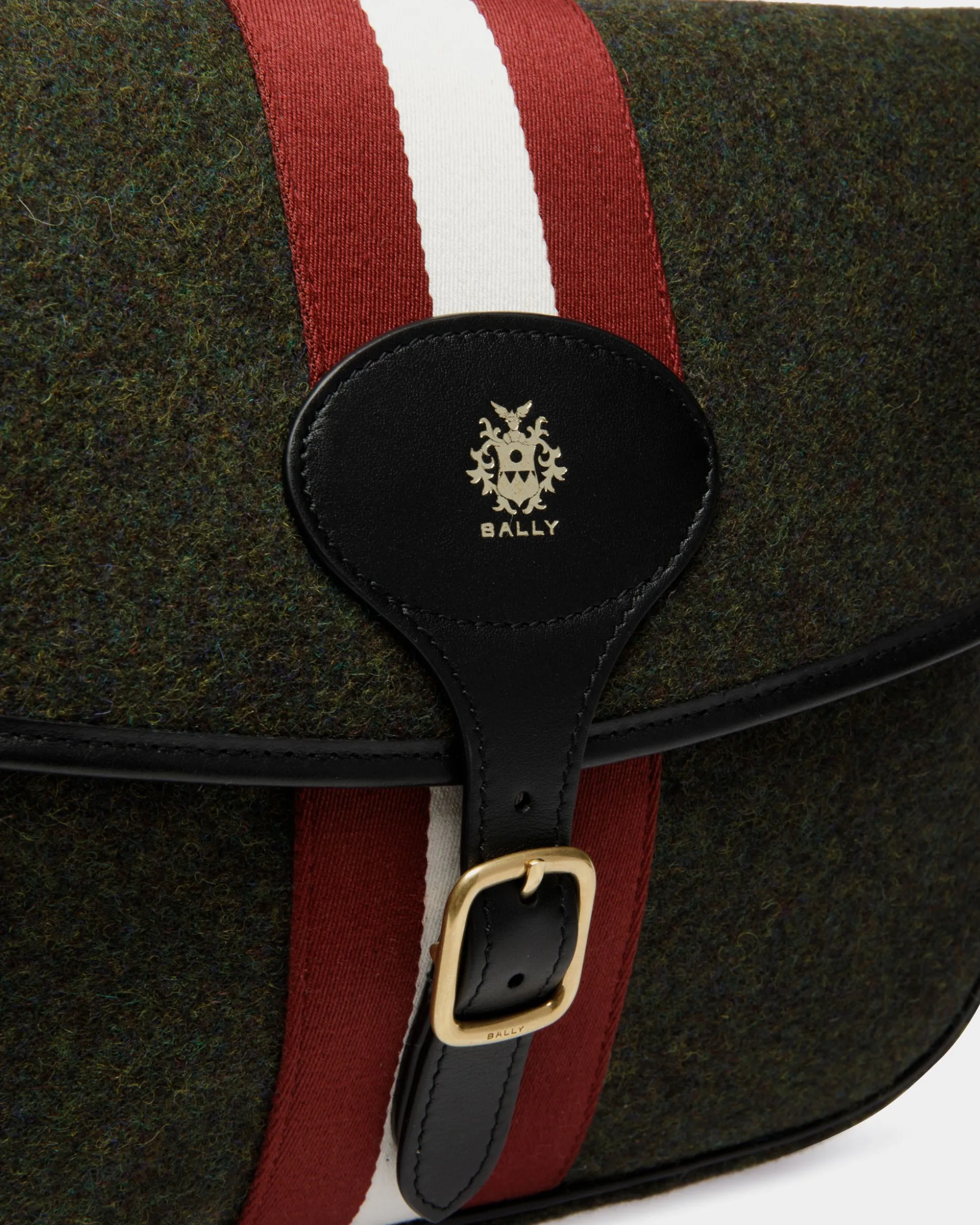 Beckett Crossbody Bag In Dark Green Wool And Leather