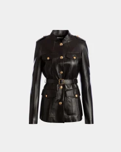 Belted Jacket In Black Leather