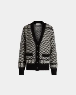 Cardigan In Black And White Mohair And Silk