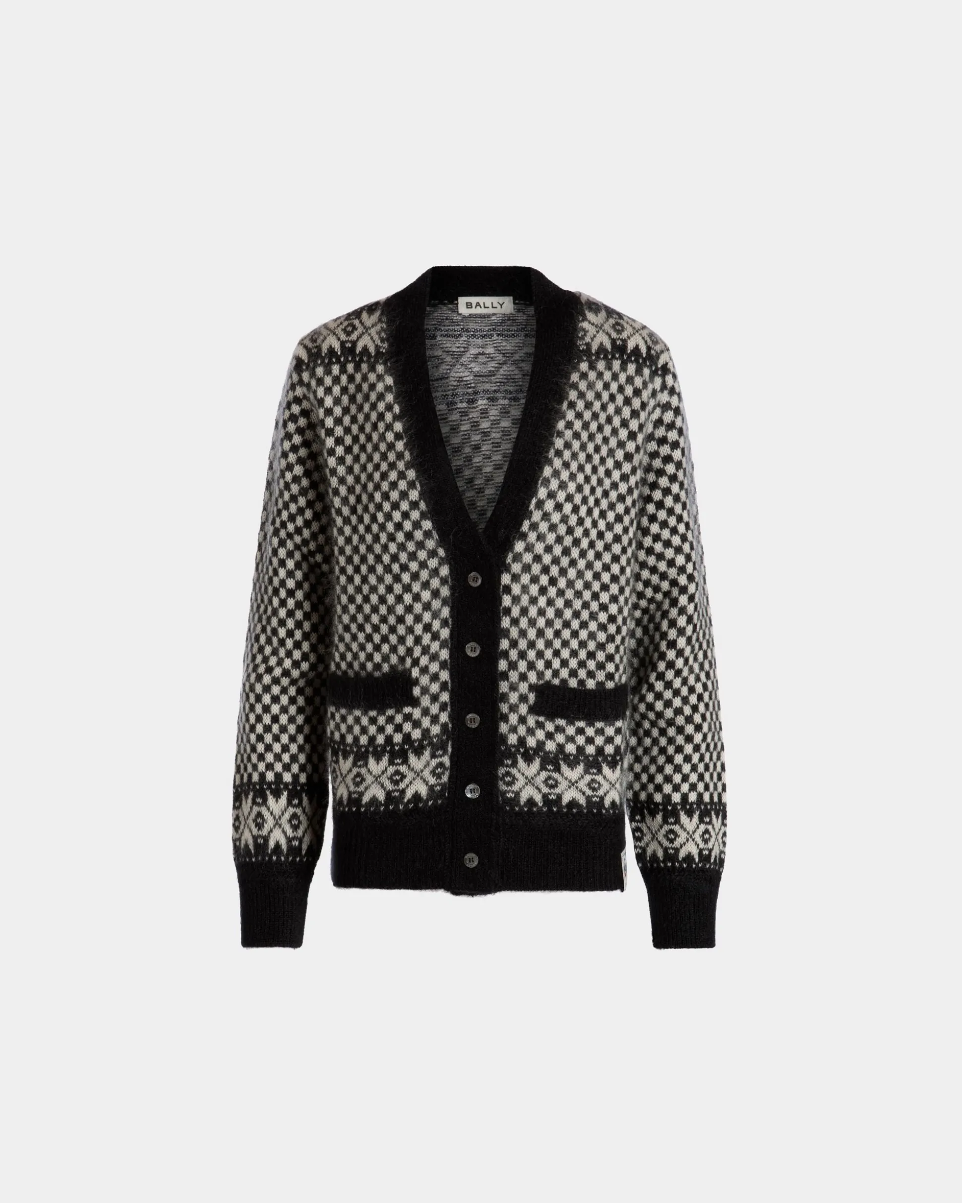 Cardigan In Black And White Mohair And Silk