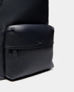 Code Backpack In Navy Blue Grained Leather