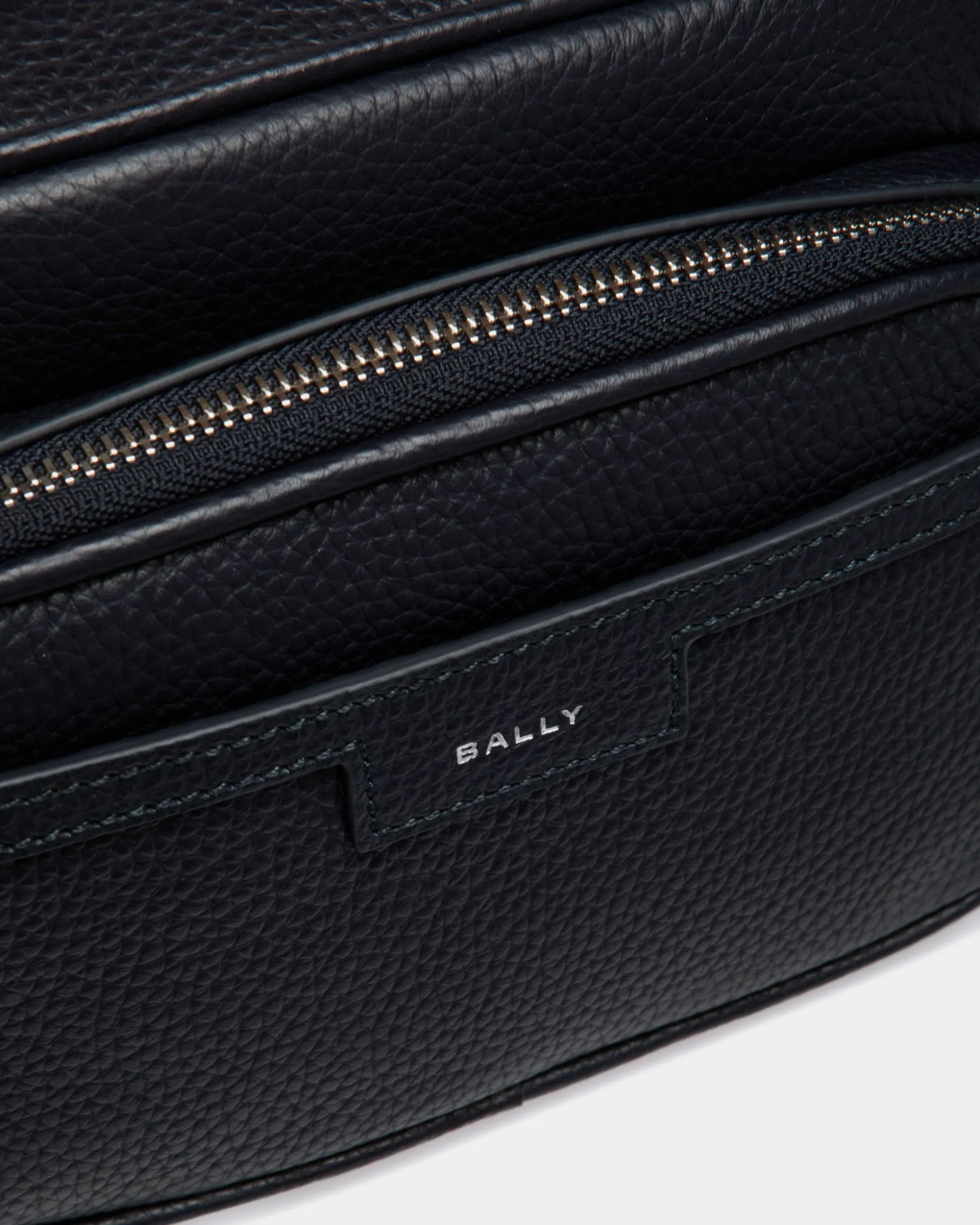 Code Crossbody Bag In Navy Blue Grained Leather