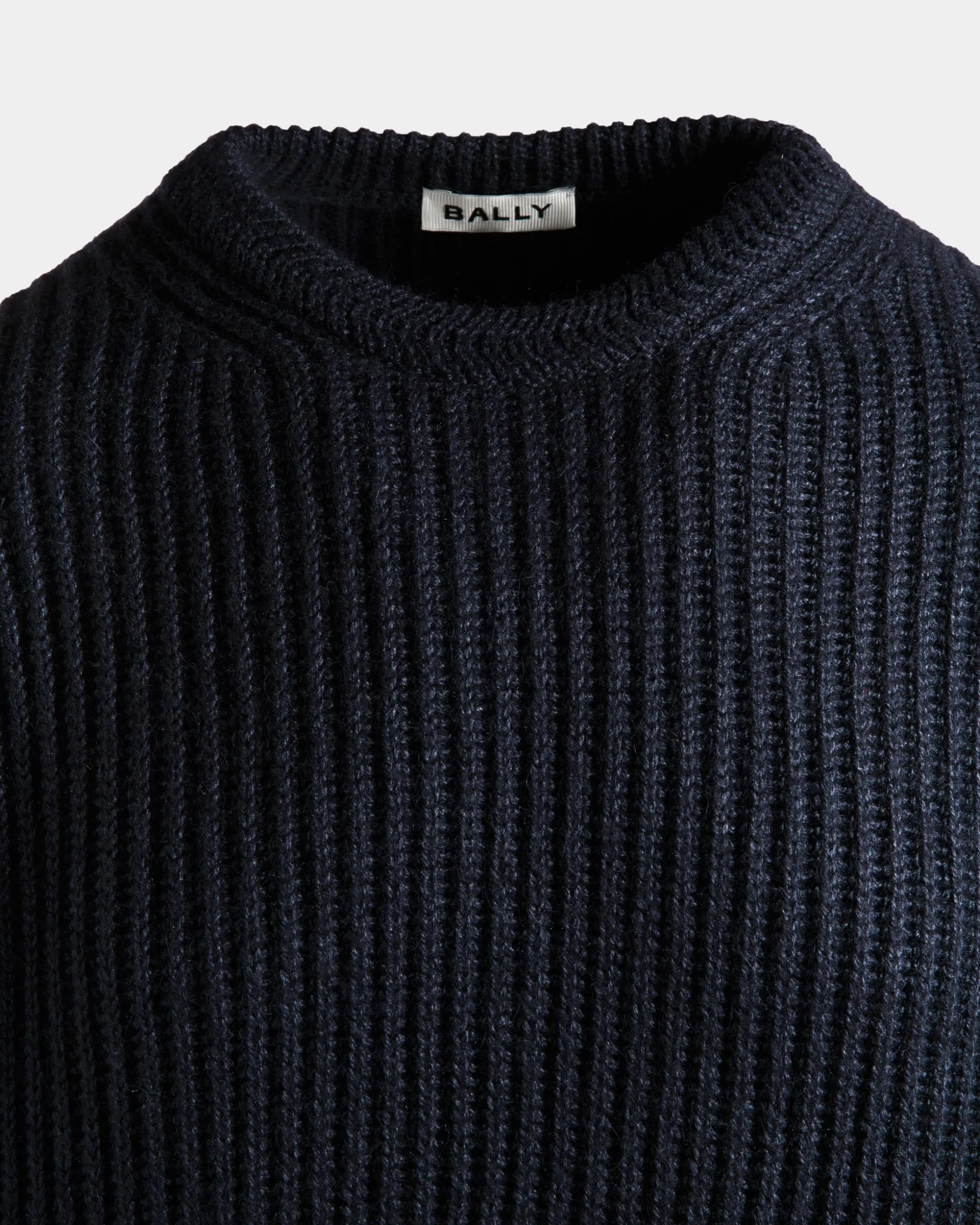 Crewneck Sweater With Bally Crest Logo In Navy Blue Wool And Silk