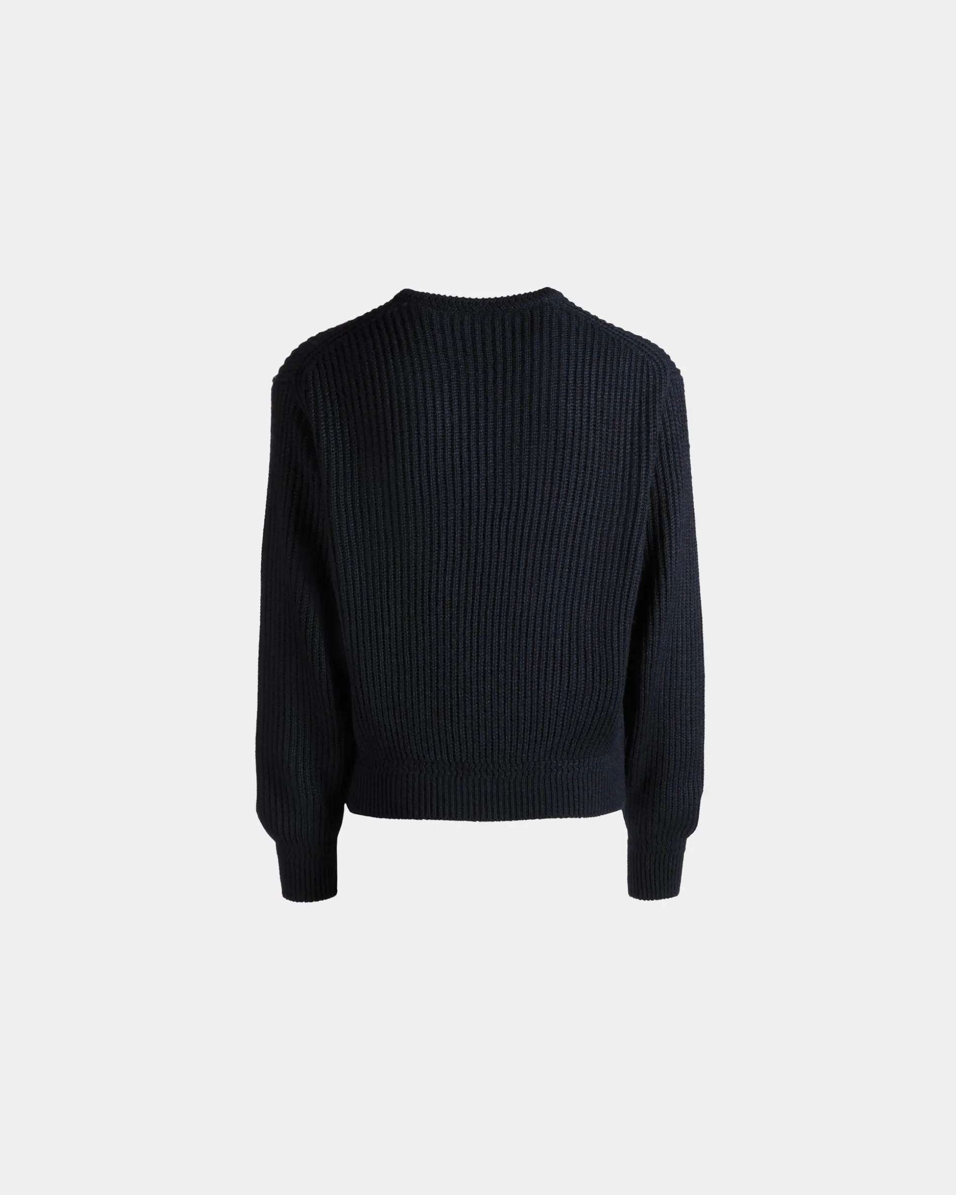 Crewneck Sweater With Bally Crest Logo In Navy Blue Wool And Silk