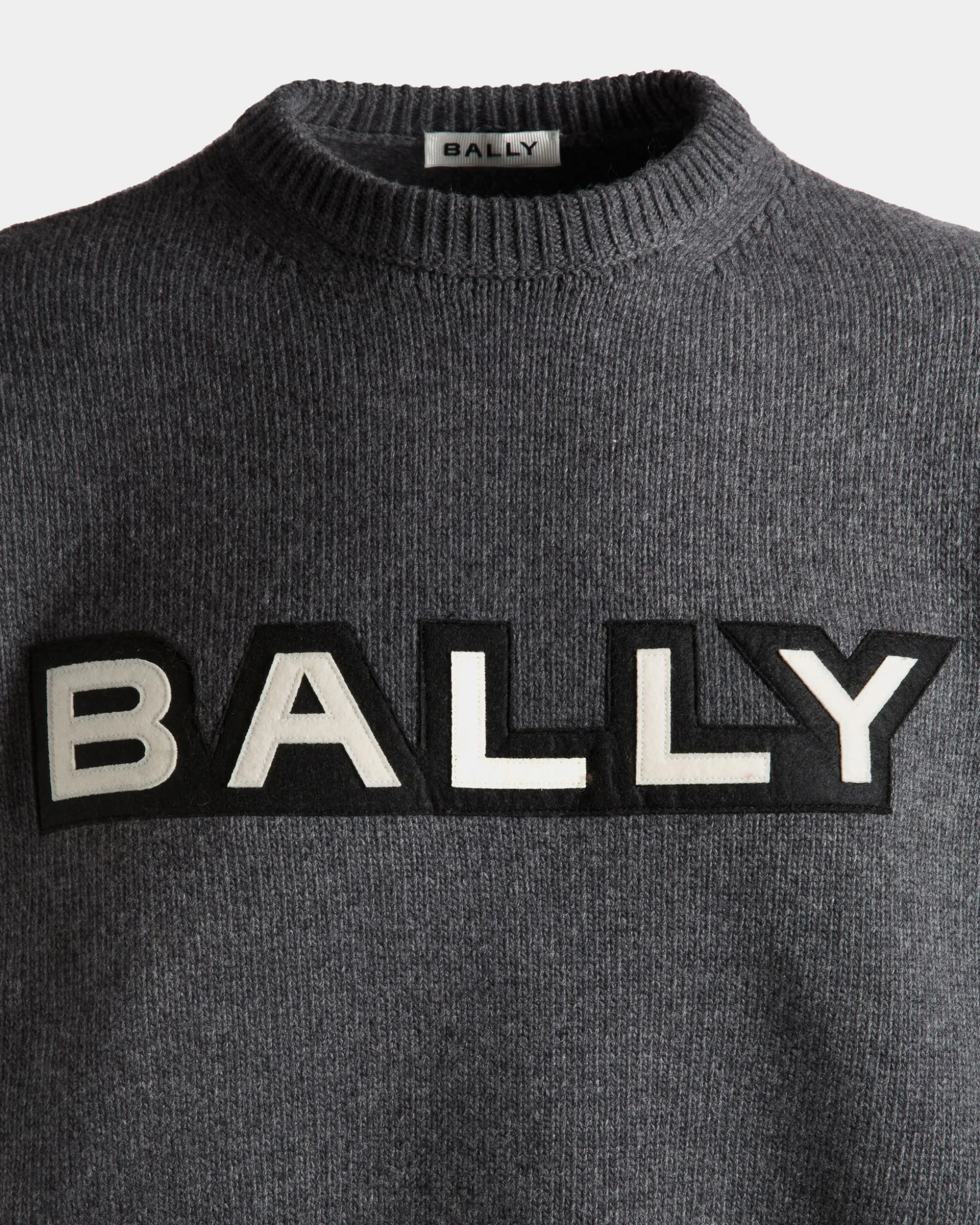 Crewneck Sweater With Logo In Dark Grey Wool