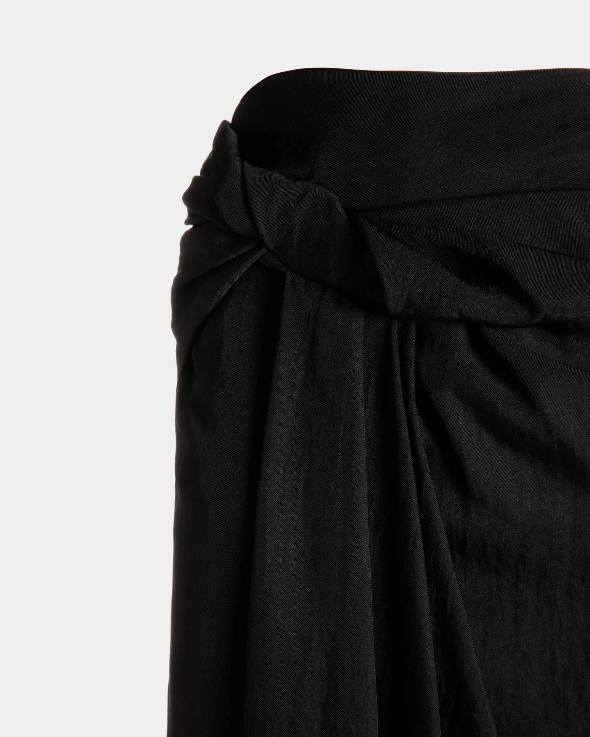Draped Long Skirt In Black Fluid Twill