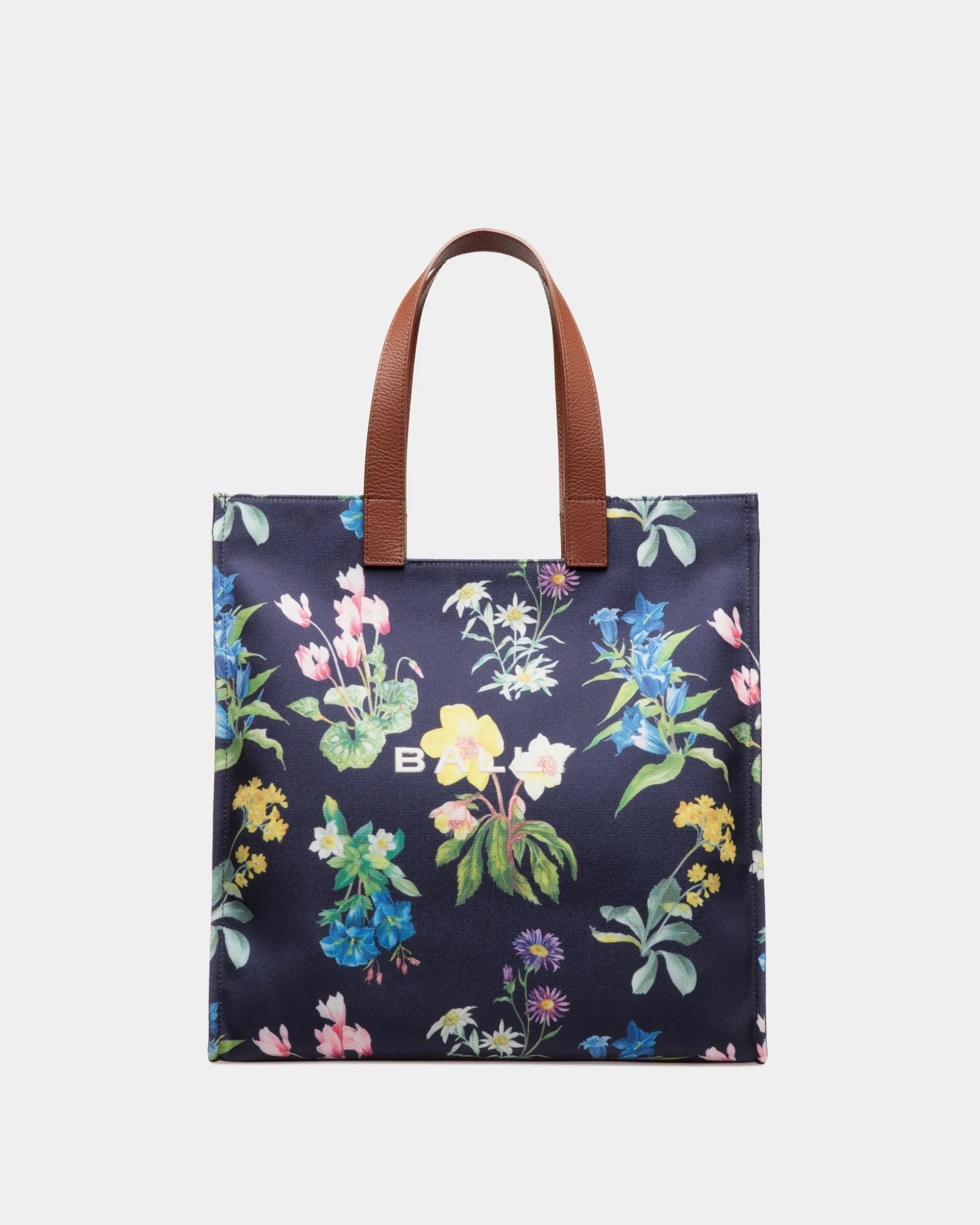 Easy Bally Tote Bag In Mountain Flower Print Canvas And Leather