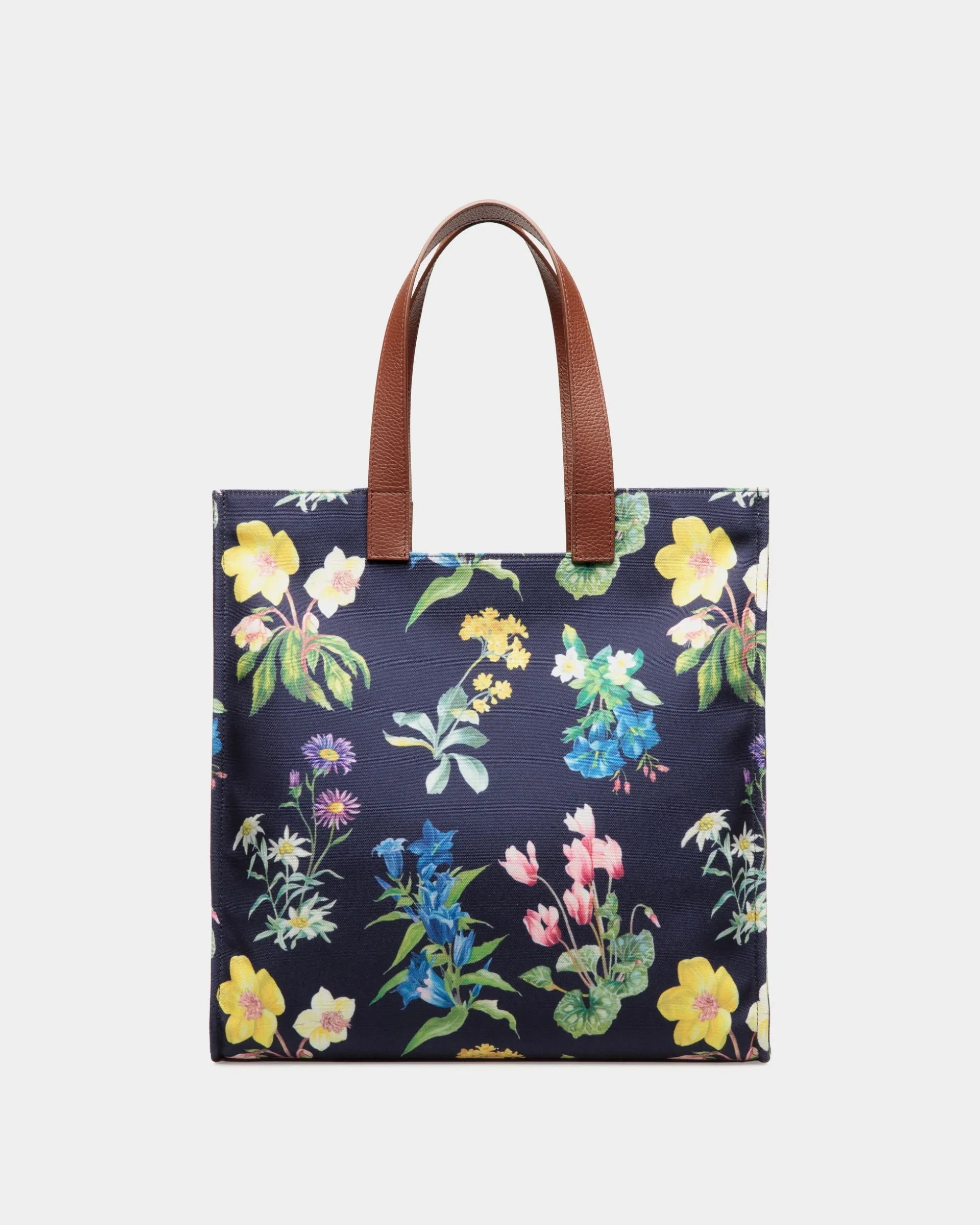Easy Bally Tote Bag In Mountain Flower Print Canvas And Leather
