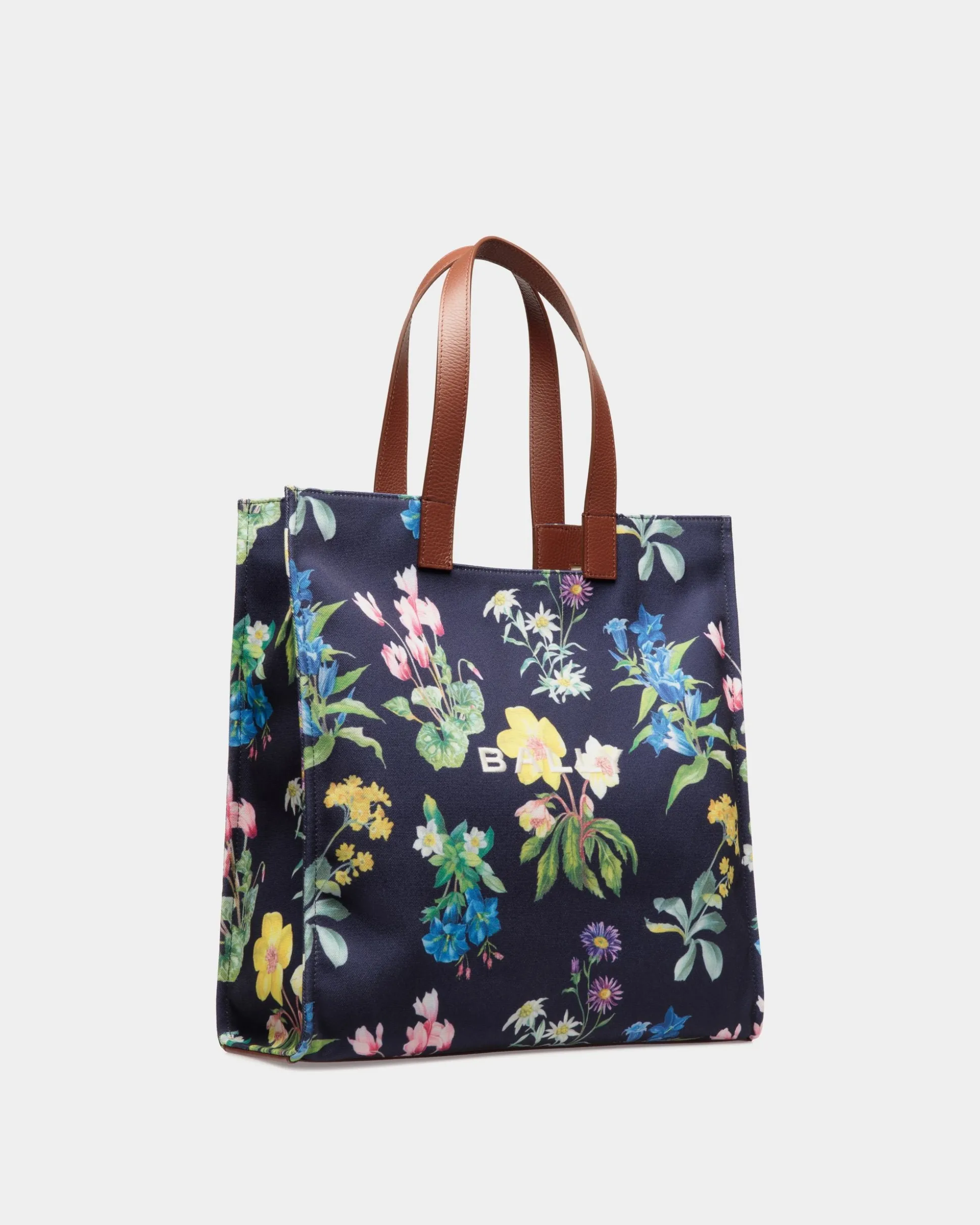 Easy Bally Tote Bag In Mountain Flower Print Canvas And Leather