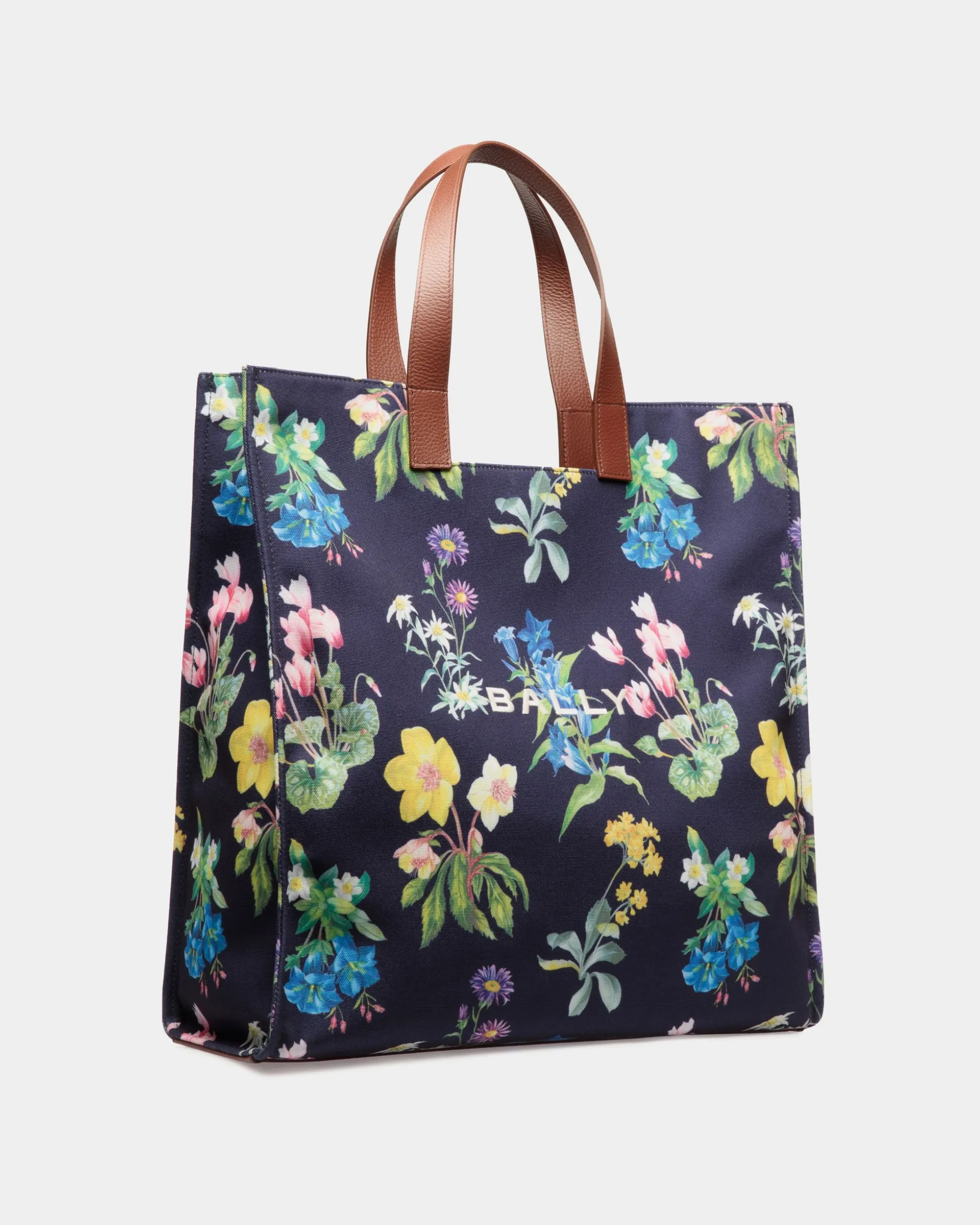 Easy Bally Tote Bag In Mountain Flower Print Canvas And Leather