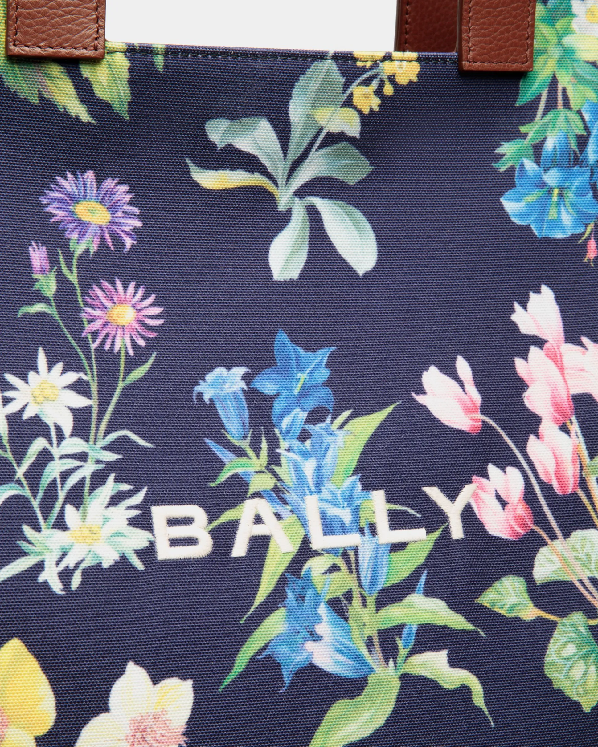 Easy Bally Tote Bag In Mountain Flower Print Canvas And Leather