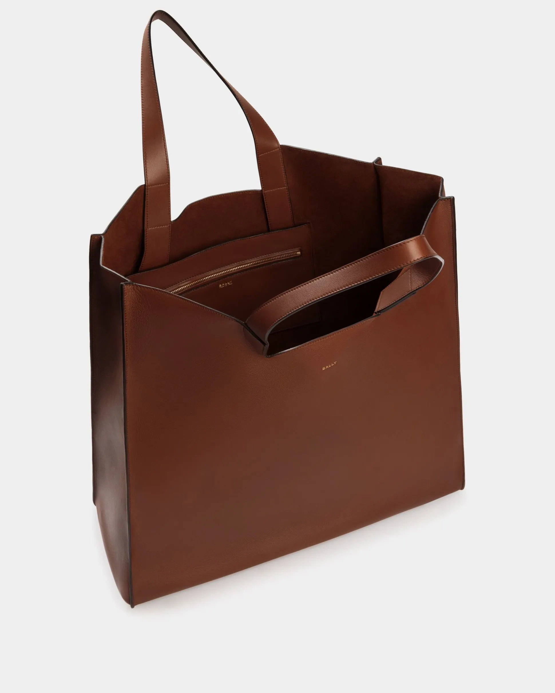 Easy Bally Tote In Brown Leather