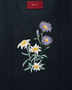 Easy Bally Tote In Navy Blue Cotton Canvas