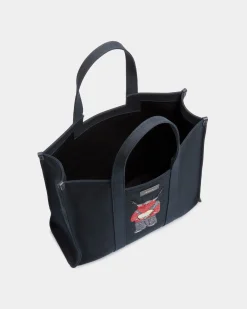 Easy Bally Tote In Navy Blue Cotton Canvas