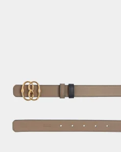 Emblem 25mm Reversible Belt in Navy Blue And Taupe Leather