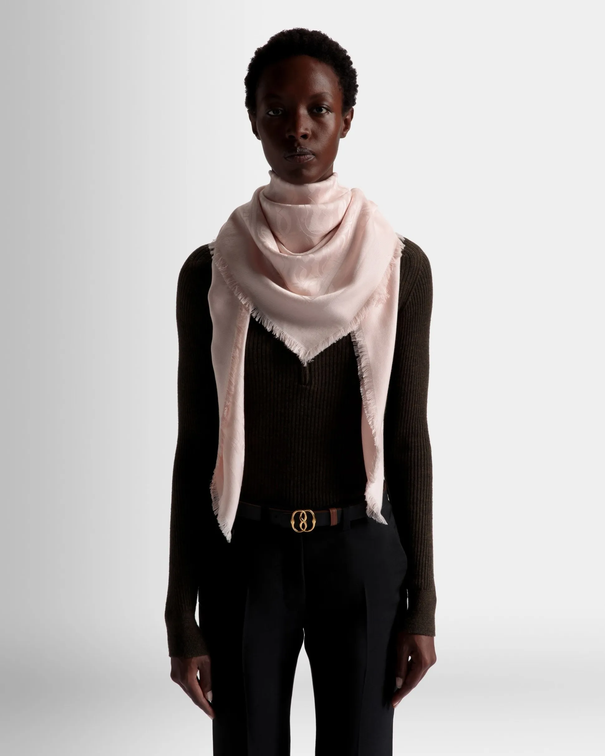 Emblem Print Square Scarf In Dusty Petal Silk