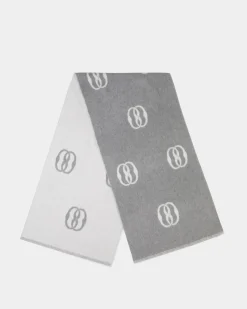 Emblem Scarf In Grey And White Wool