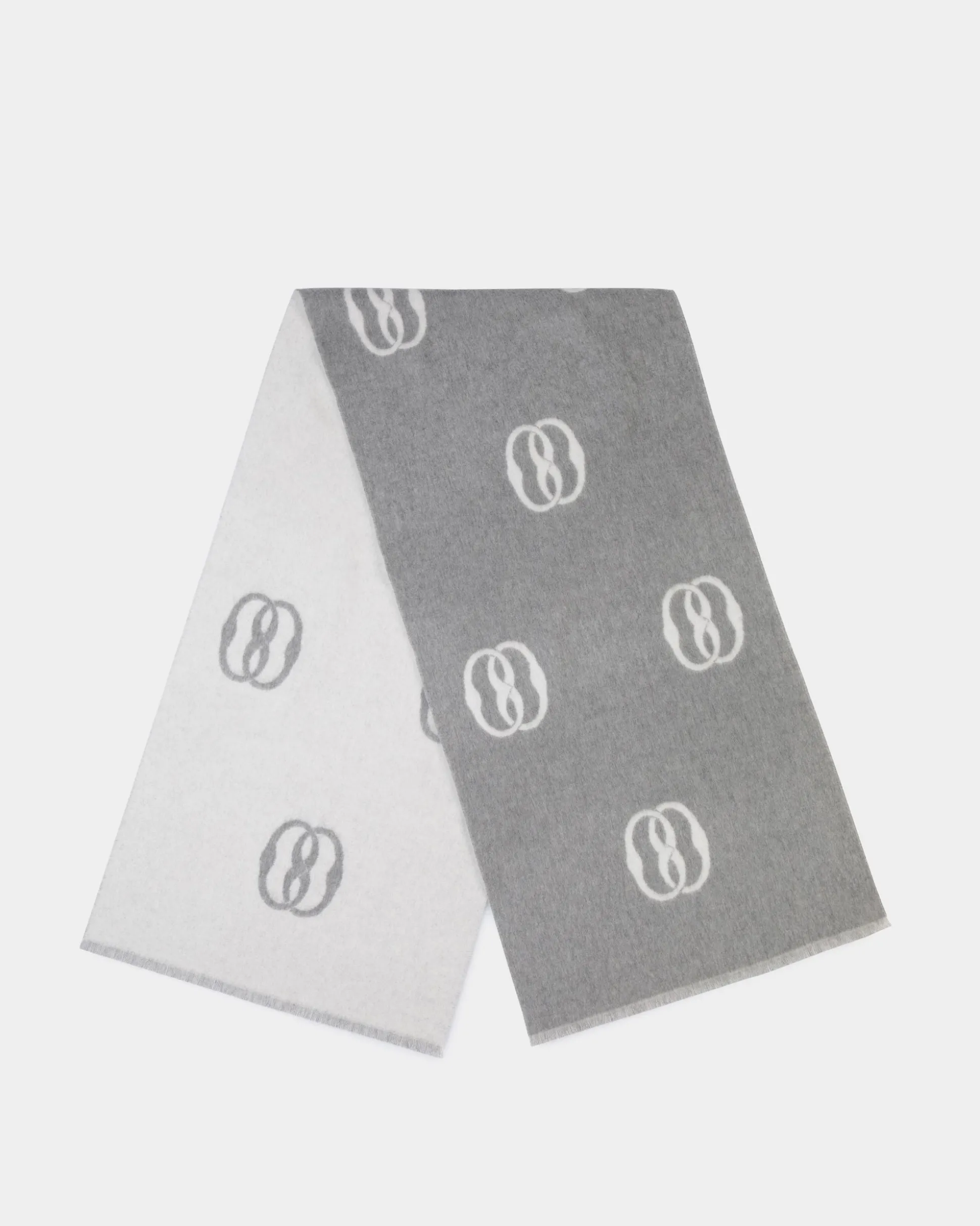 Emblem Scarf In Grey And White Wool