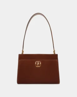 Emblem Shoulder Bag in Brown Suede