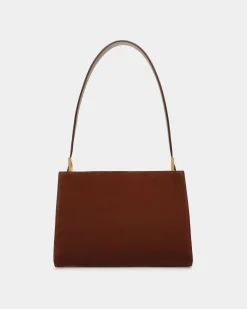 Emblem Shoulder Bag in Brown Suede