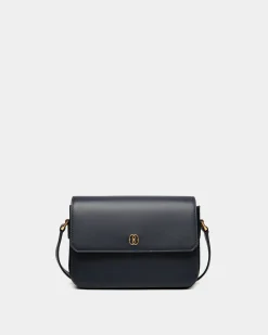 Emblem Small Crossbody Bag in Navy Blue Leather