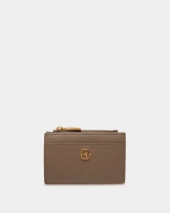 Emblem Wallet in Beige Leather