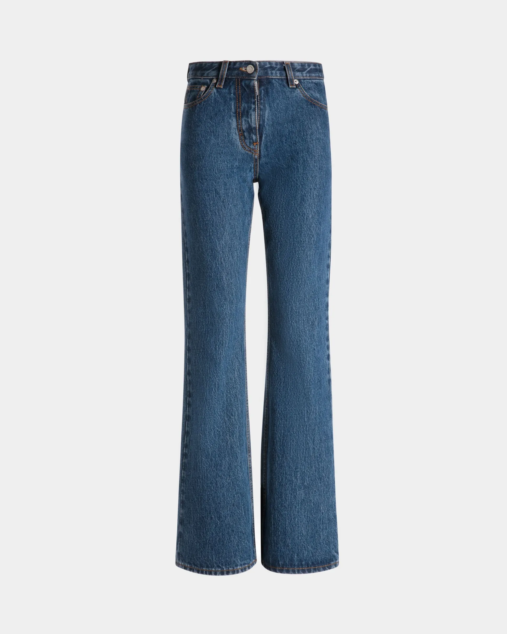 Flared Denim Pants in Medium Blue Cotton