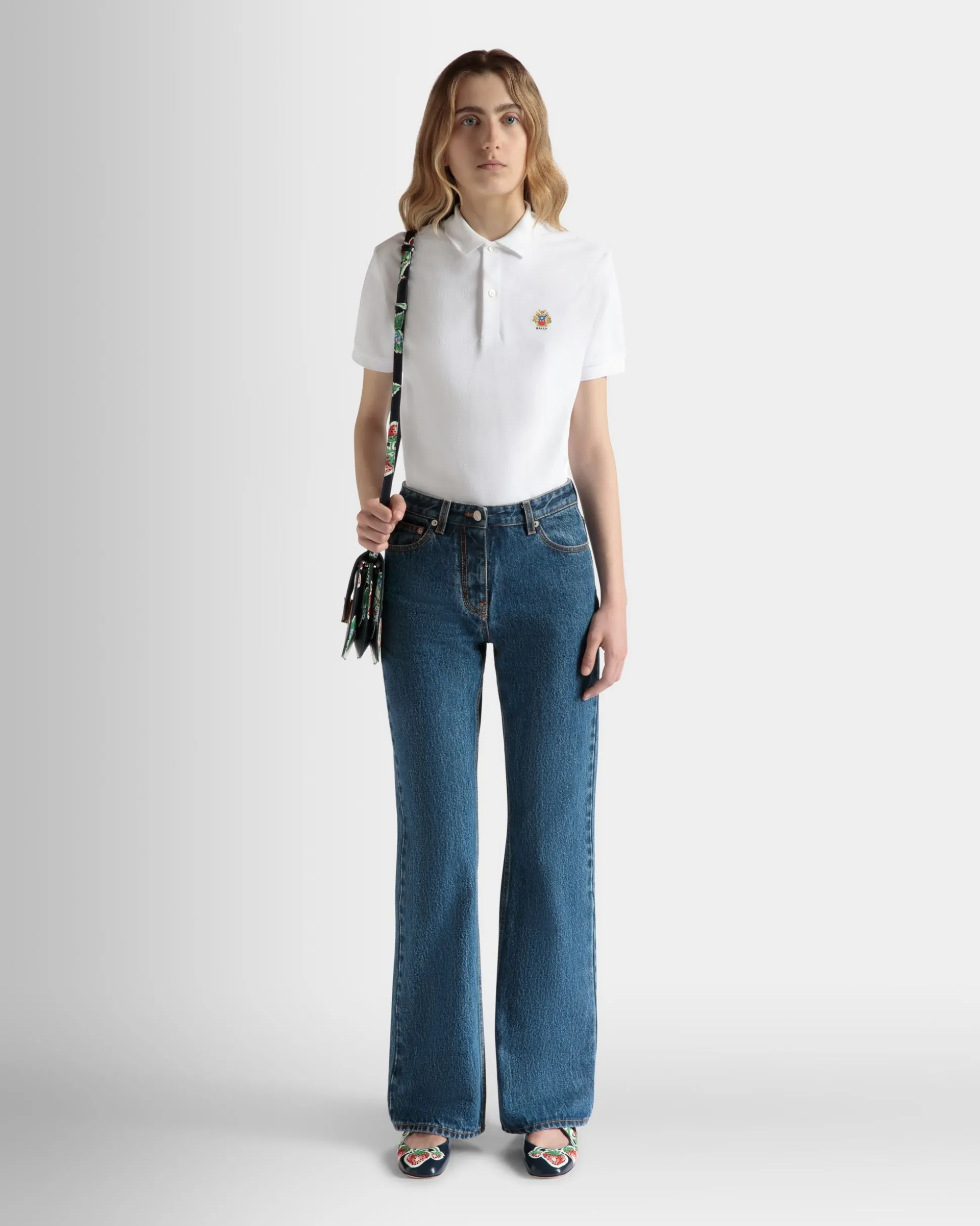 Flared Denim Pants in Medium Blue Cotton