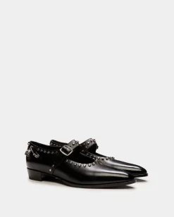 Glendale Mary-Jane in Black Leather with Studs