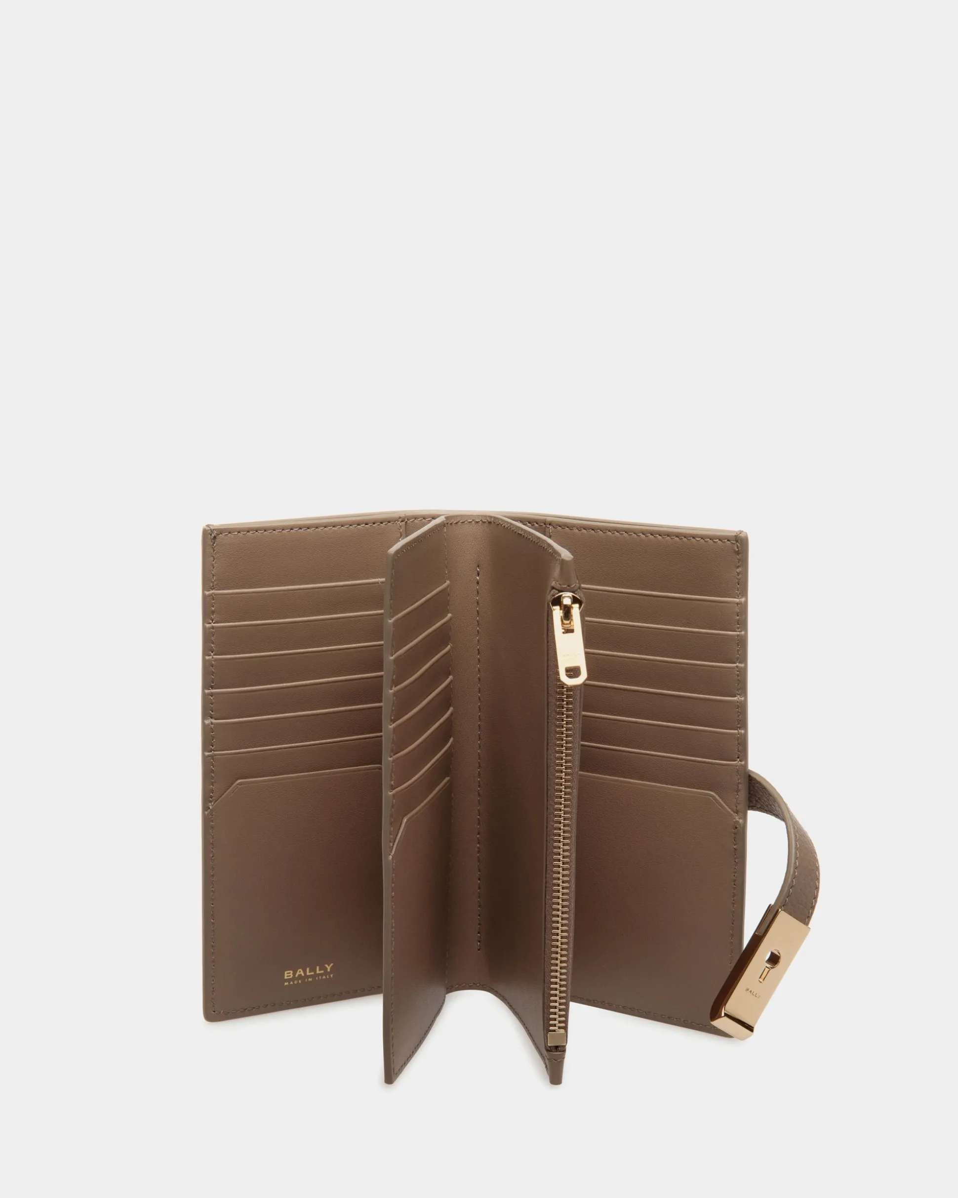 Lock Me Long Wallet In Taupe Grained Leather