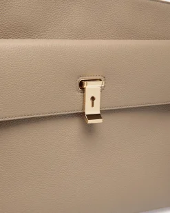 Lock Me Tote Bag In Taupe Grained Leather