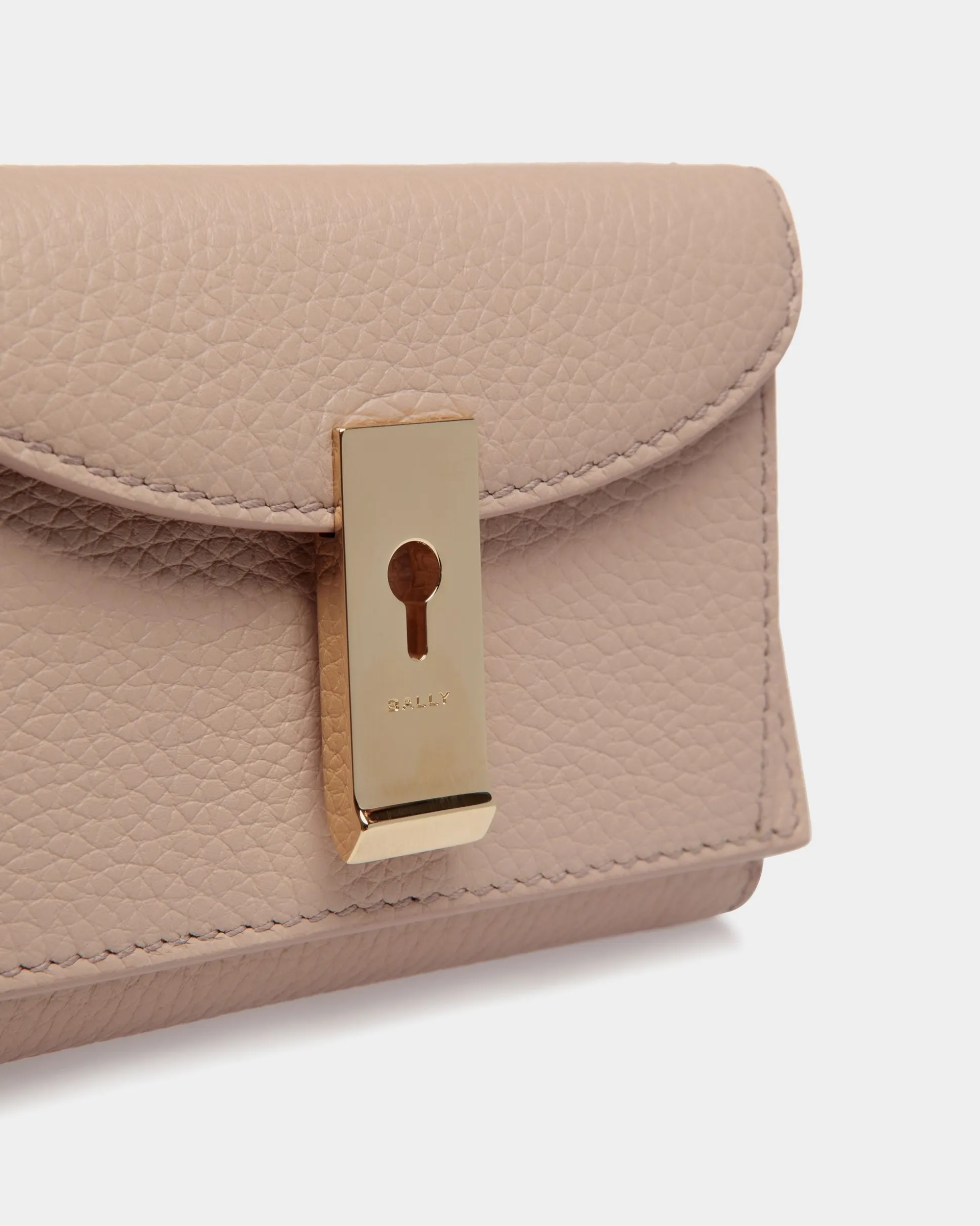 Lock Me Wallet In Nude Grained Leather