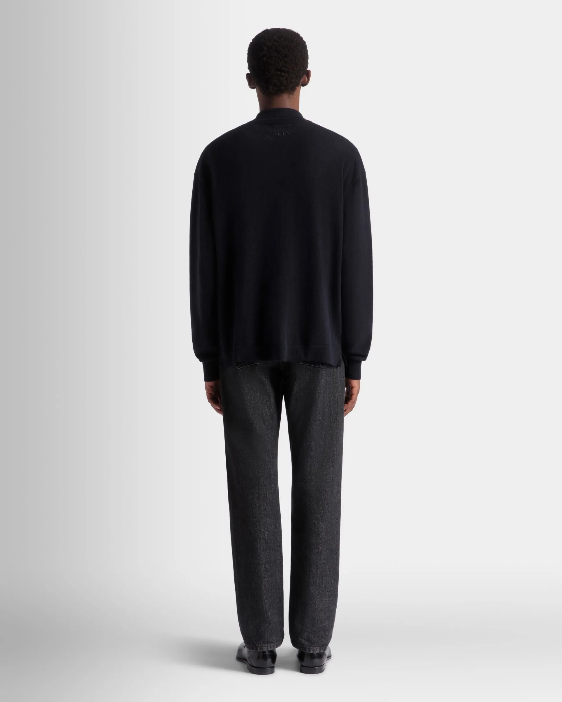 Long Sleeve Shirt With Logo In Navy Blue Cashmere