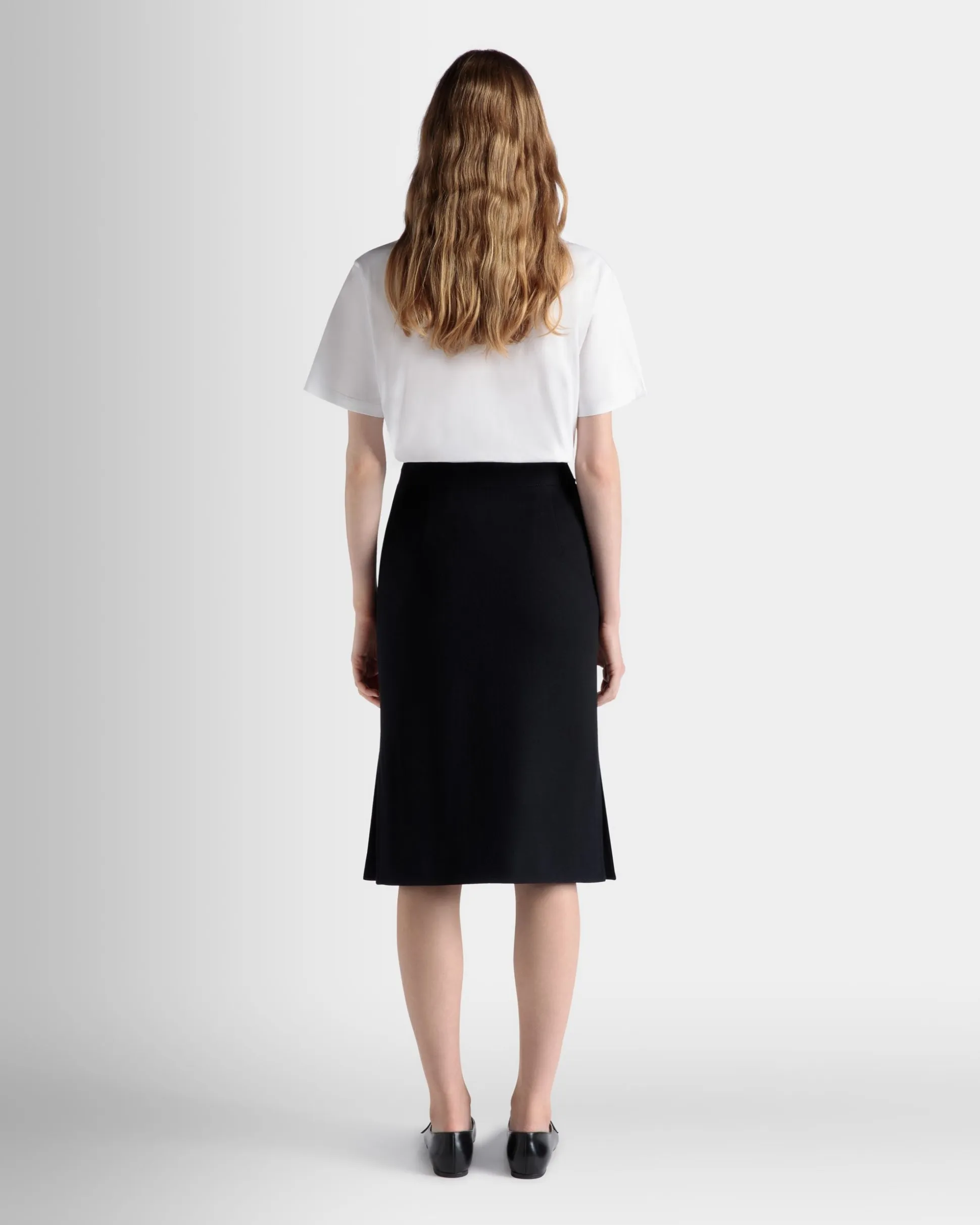 Midi Skirt In Navy Blue Wool