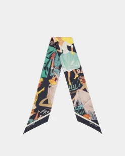 Neck Bow With Bally Ladies Print In Navy Blue Silk