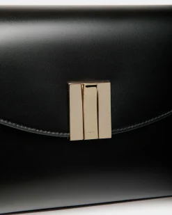 Ollam Small Top Handle Bag In Black Leather